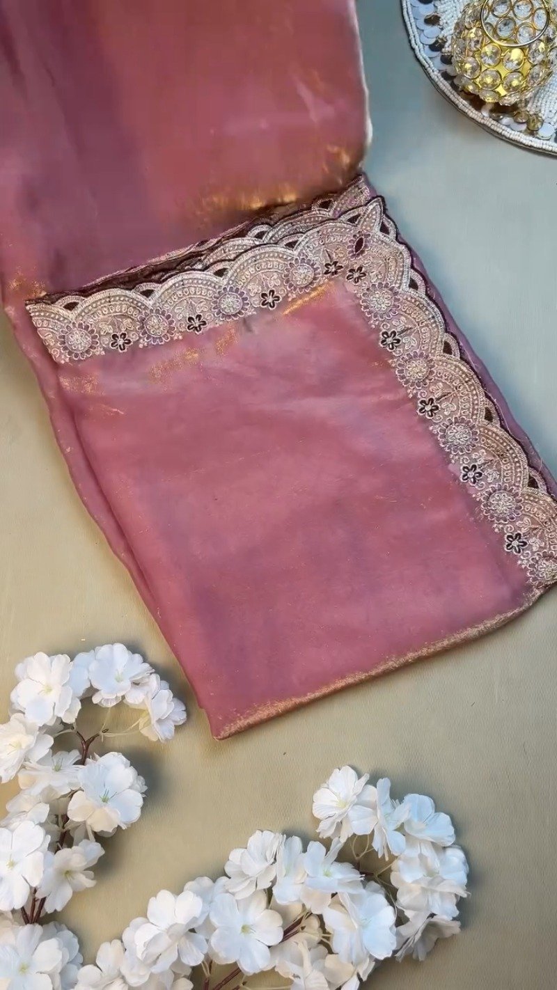 Elegant Deep Plum Velvet & Shimmer Organza Saree Set β A Statement of Regal Sophistication - Image 5
