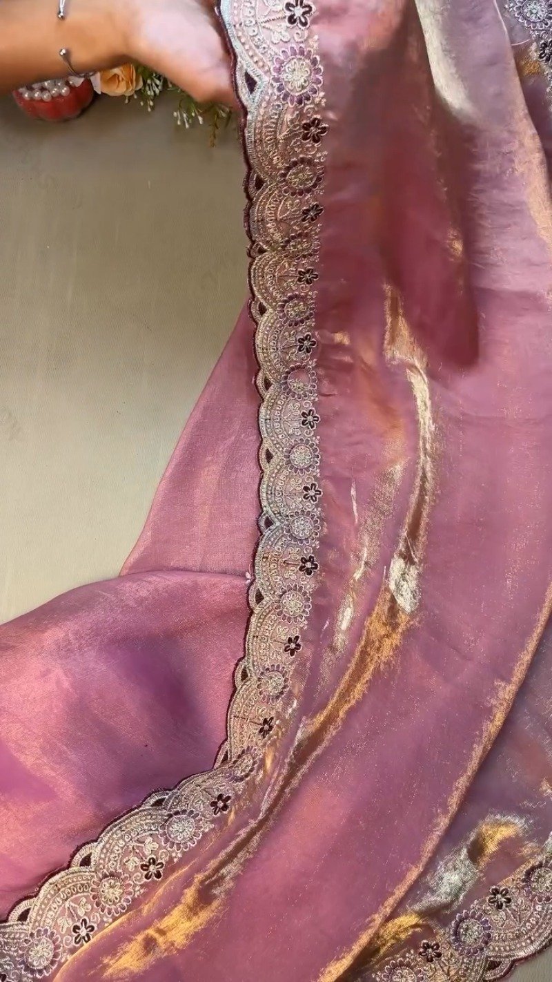 Elegant Deep Plum Velvet & Shimmer Organza Saree Set β A Statement of Regal Sophistication - Image 6