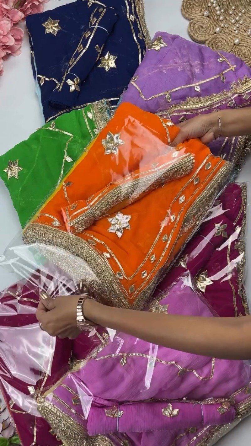Star-Studded Gota Patti Border Saree β Available in Green, Fuchsia, Navy Blue & Orange