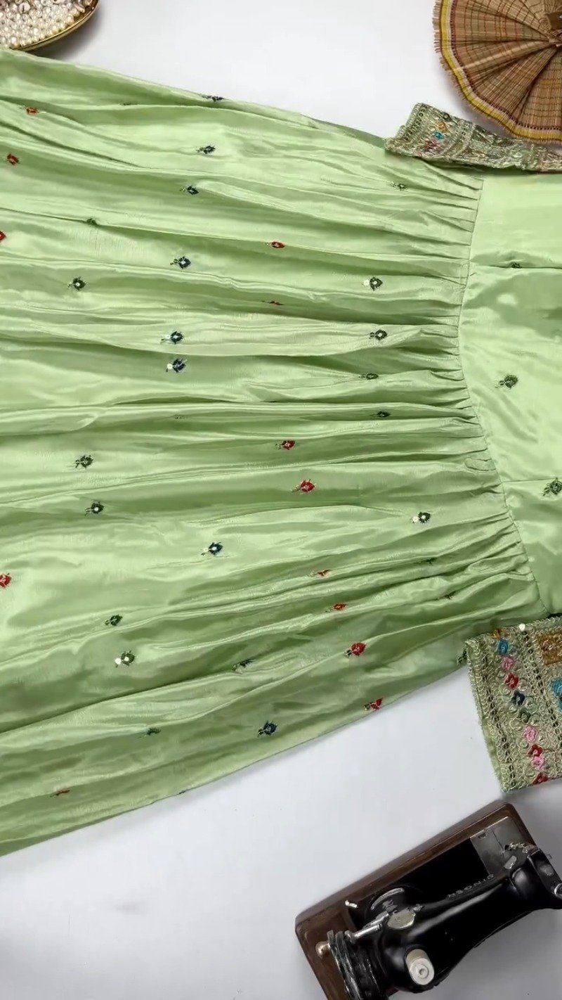 Elegant Mirror-Work Anarkali Kurta Set β Available in Sage Green & Mauve Pink - Image 6