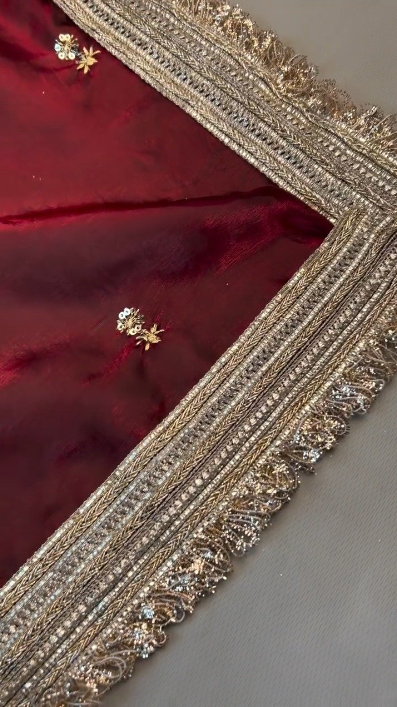Opulent Velvet & Silk Dupatta Set – Available in Deep Burgundy & Elegant Beige - Image 3