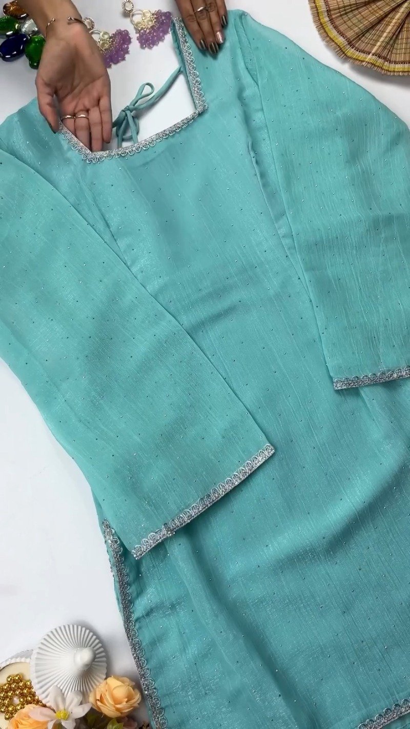Minimalist Embellished Kurta Set โ Available in Serene Aqua & Pastel Lilac - Image 2