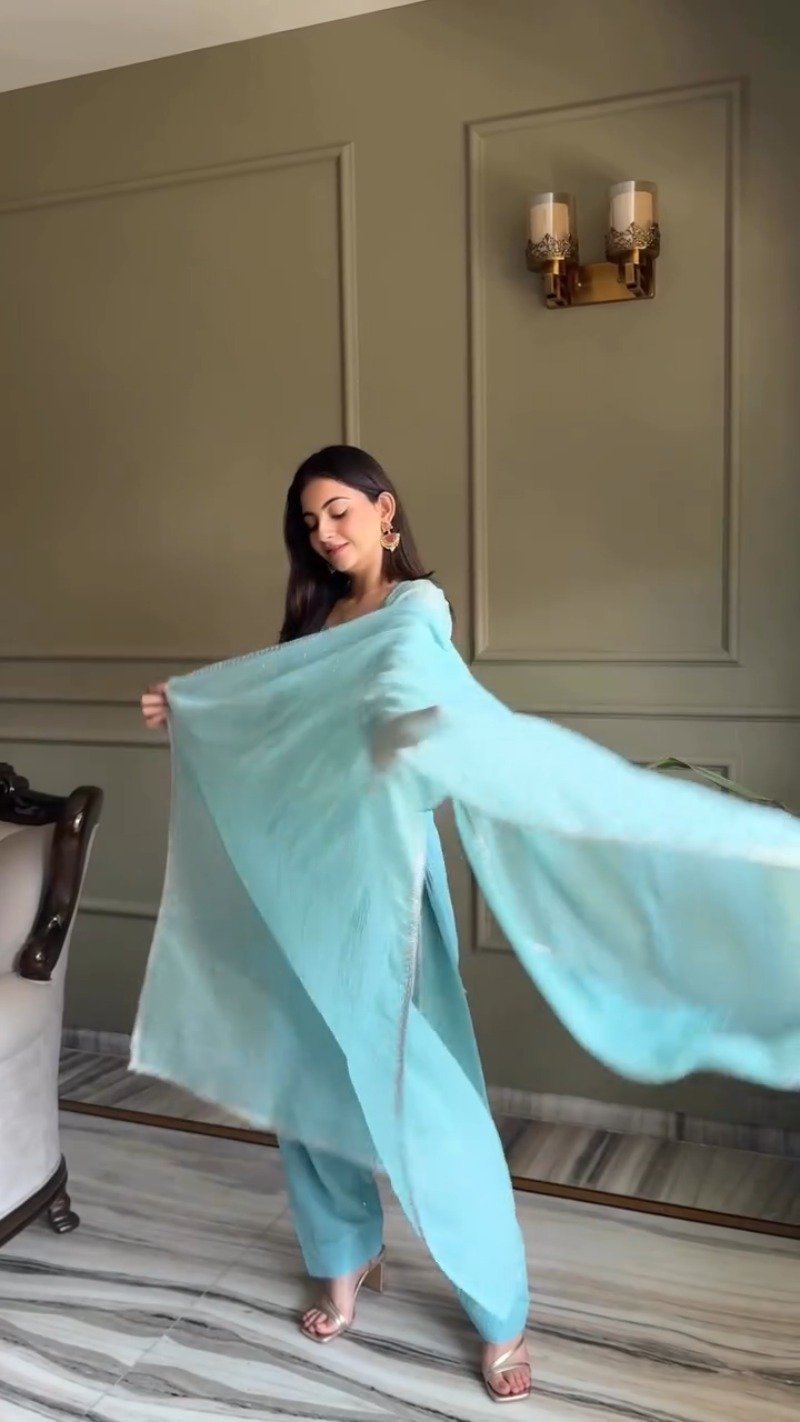 Minimalist Embellished Kurta Set โ Available in Serene Aqua & Pastel Lilac - Image 8