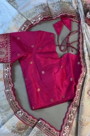 Regal White and Fuchsia Silk Brocade Saree with Hand-Embroidered Blouse