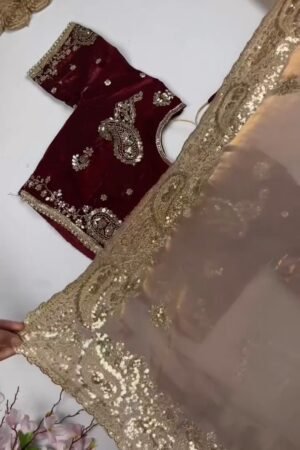 Opulent Paisley Embellished Saree Ensemble – Available in Crimson & Deep Plum