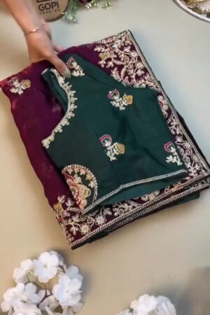Regal Maroon & Bottle Green Embroidered Saree Set – Available in Maroon & Bottle Green