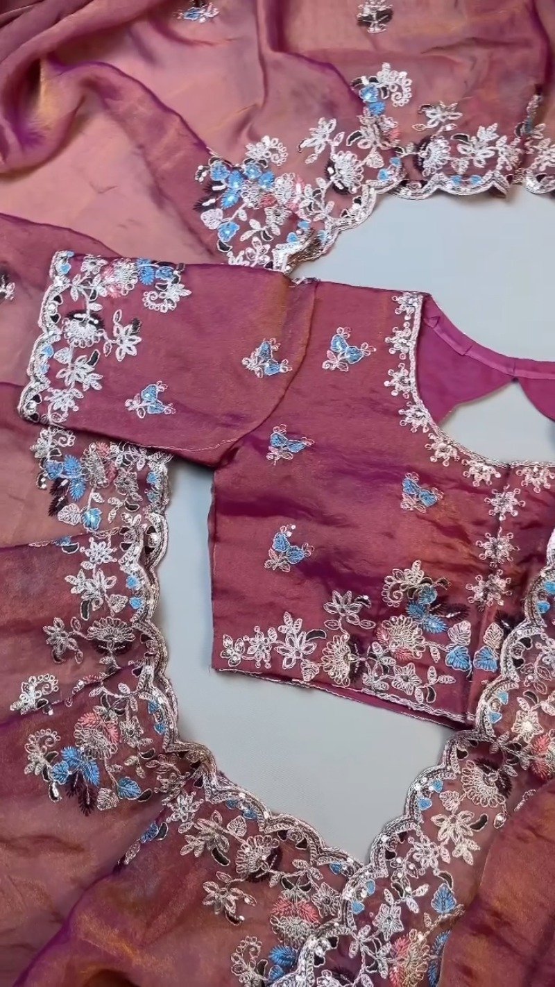 Enchanting Mulberry Silk Saree with Intricate Floral Resham Embroidery β Available in Royal Plum & Warm Terracotta