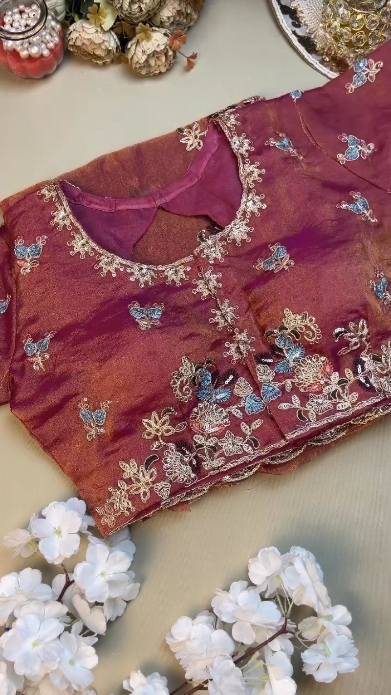 Enchanting Mulberry Silk Saree with Intricate Floral Resham Embroidery β Available in Royal Plum & Warm Terracotta - Image 2