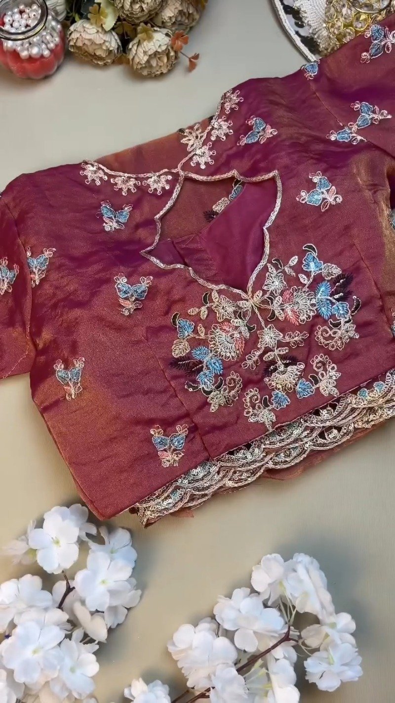 Enchanting Mulberry Silk Saree with Intricate Floral Resham Embroidery β Available in Royal Plum & Warm Terracotta - Image 3