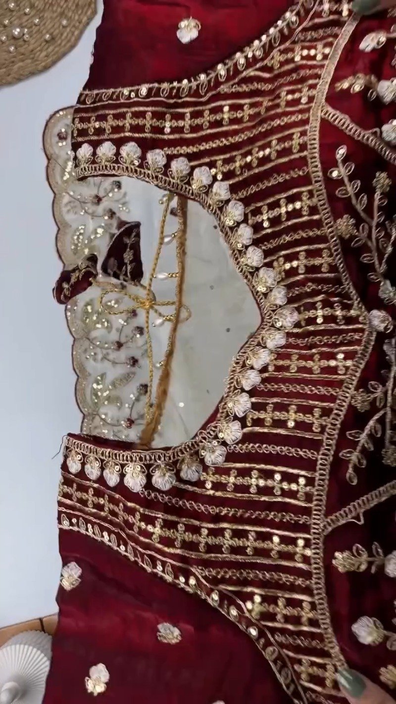 Opulent Hand-Embroidered Zardosi Silk Saree Set β Available in Crimson Red, Royal Purple, and Emerald Teal - Image 7
