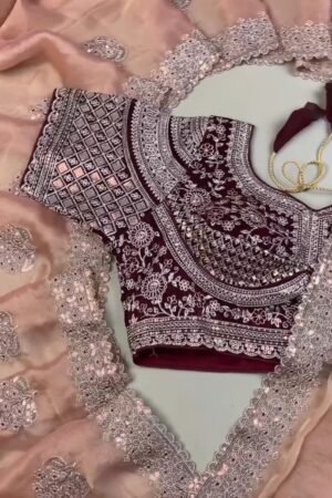 Regal Maroon & Blush Pink Hand-Embroidered Saree Set – Available in Maroon & Blush Pink