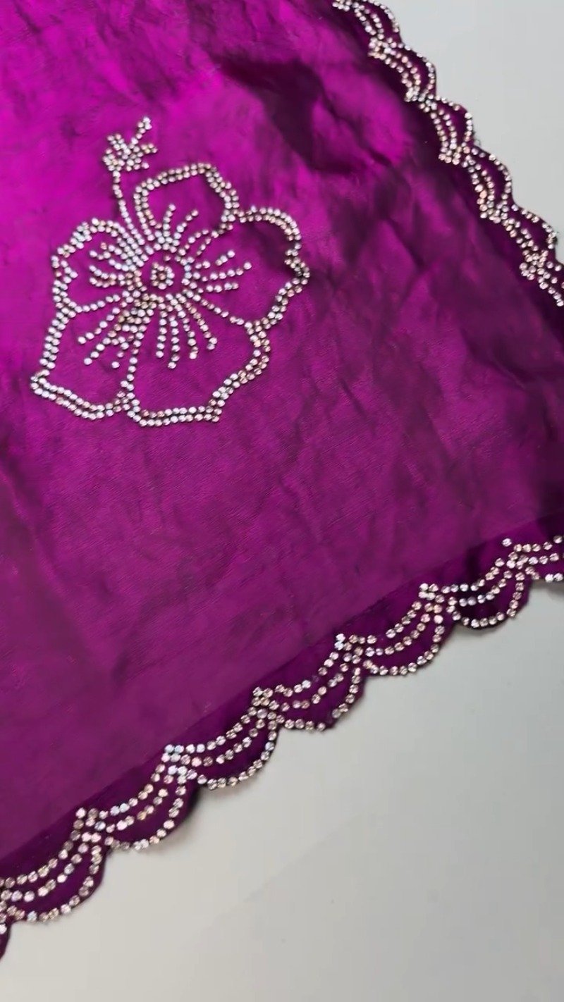 Royal Amethyst Scalloped Crystal Embellished Saree Set - Image 3