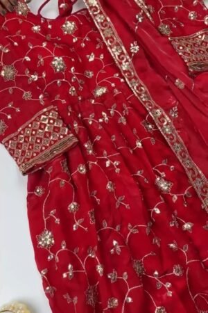 Enchanting Floral Sequined Kurta Set with Dupatta – Available in Crimson Red & Midnight Blue