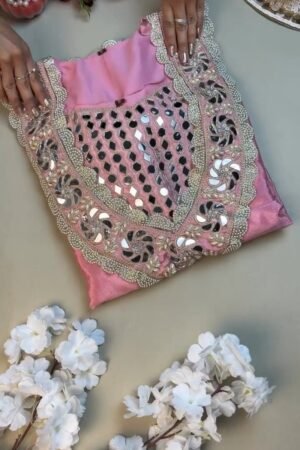 Blush Pink Mirrorwork & Pearl Embellished Kurta Set – Artisanal Elegance