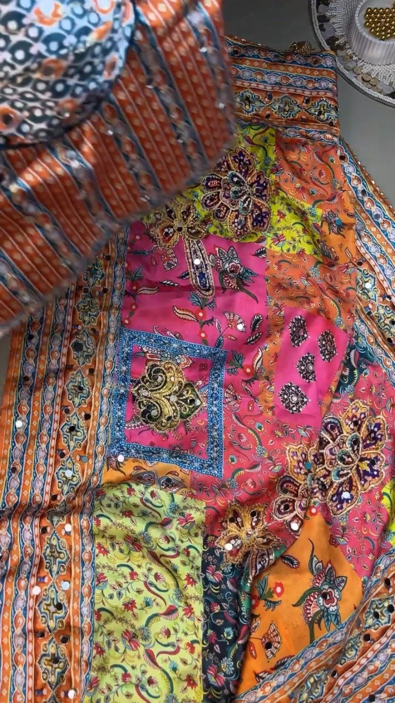 Vibrant Bohemian Mirror-Work Co-ord Set – Available in Multicoloured & Teal Accents - Image 4